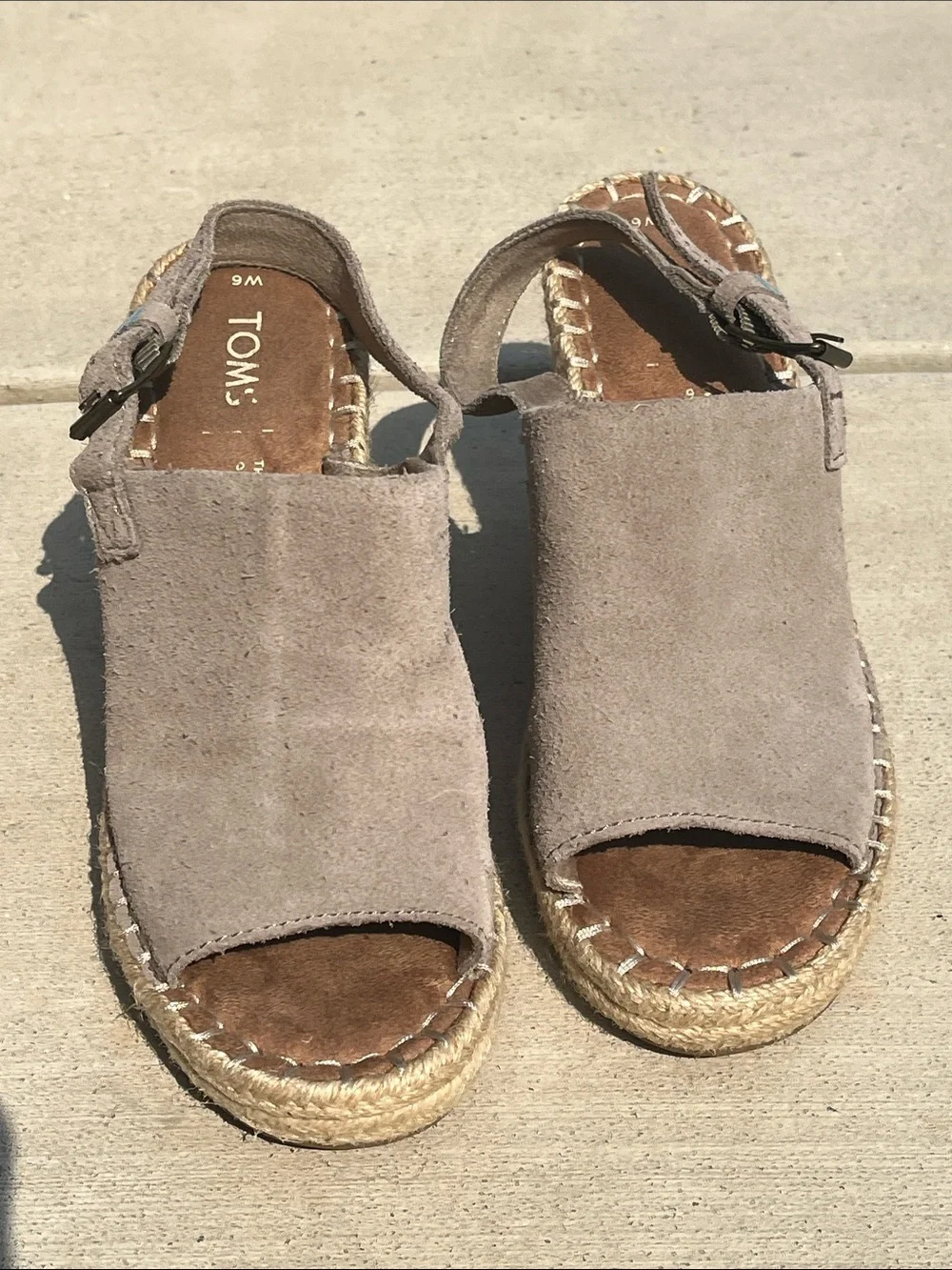 TOMS Suede Espadrille Wedge Slingback Sandals Taupe Women’s Size 6